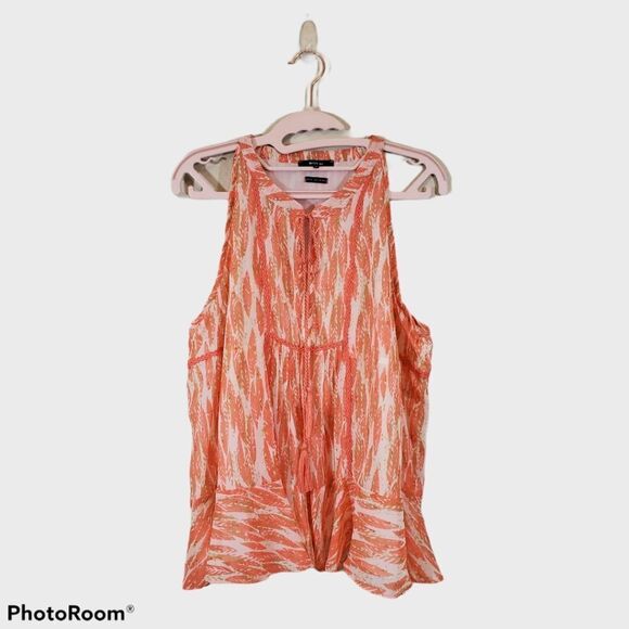 Miss Me Swing Halter Top Feminine Flirty Tassled Feather Print Blouse - Picture 3 of 9